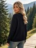 Solid Black Zip Up Crew Neck Pit Rib Knit Cardigan, Loose Lightweight Breathable Soft Skin-touch Long Sleeve Pocket Jacket_ecoleips.com