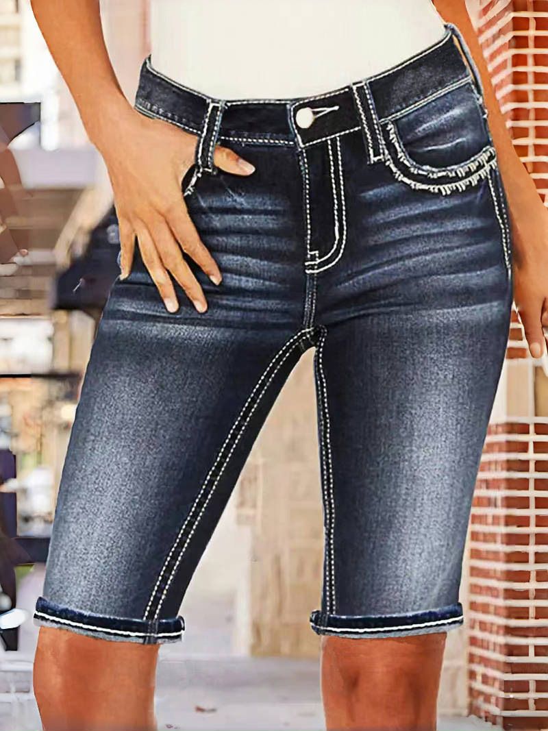 Women's Slim Fit Casual Jeans Denim Simple Embroidered Relaxed Everyday Wear Comfortable Feshion_ecoleips.com