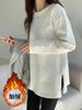 White Fleece Lined Long Sleeve Women's Base Shirt Inner Wear T-shirt Spring Autumn Design Split Korean Style Round Neck Top_ecoleips.com