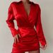 Sexy Red Short Evening Party Dress Deep V Neck With Bow Tie Slim Waist Fashion Elegant Cocktail Formal Gown_ecoleips.com