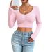 Voya Hot Selling Women's Clothing, Sweet And Spicy Pure Desire Style T-shirt For Spring And Summer, U-neck Slim Fit, Figure Enhancing Long Sleeved Top_ecoleips.com