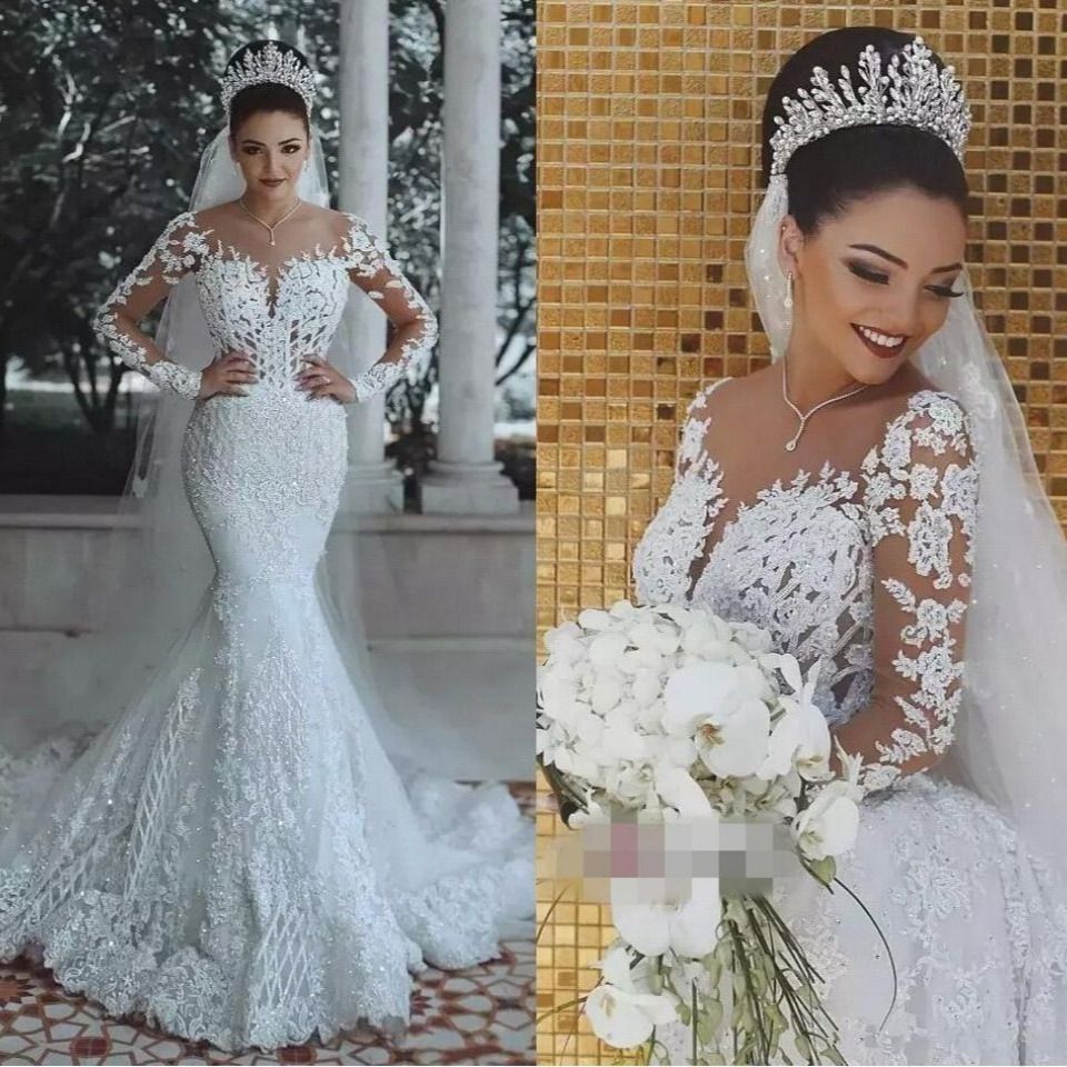 Women's Clothing Wedding Dress Sexy Deep V Neck Fishtail Wedding Dress Lace Wedding Dress_ecoleips.com