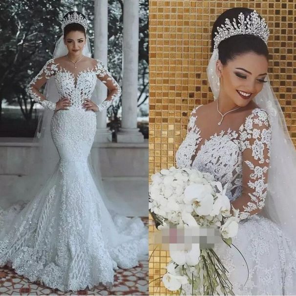 Women's Clothing Wedding Dress Sexy Deep V Neck Fishtail Wedding Dress Lace Wedding Dress_ecoleips.com