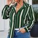 Large Size Women's Spring V-Neck Shirt With Button Stripes And Long Sleeves_ecoleips.com