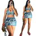 Women's Clothing Supply Summer Fashion Personality Tassel Stretch Denim Skirt Suit_ecoleips.com