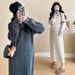 Autumn Winter New Korean Fashion Braided Half High Zipper Turn-Down Collar Knitted Maternity Dress_ecoleips.com