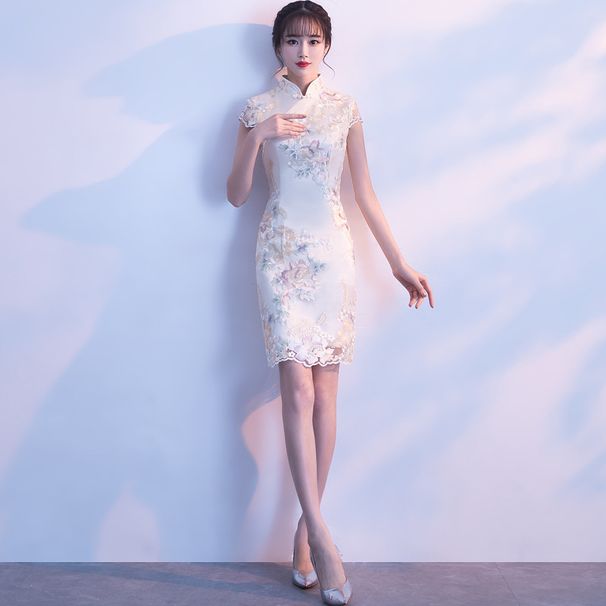 Modern Chic Qipao Dress – Slim Fit Short Cheongsam With Lace Detail For Casual & Formal Occasions_ecoleips.com