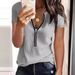 Aria Basics Aria Basics 2024 New European And American Spring/Summer Women's Zipper Waffle Short Sleeve T-Shirt Top_ecoleips.com