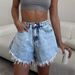 High-waisted Fringed Women's Stylish Design Casual Loose Fashion Frayed Slim-fit Flared Denim Shorts_ecoleips.com