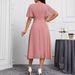 Women's Clothing Solid Color V Neck Short Sleeved Elegant Slim Chiffon Ladies Dress_ecoleips.com