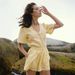 Lace Trim V-Neck Top & Tie-Waist Shorts Set – 100% Cotton Summer Outfit For Women (Yellow) Versatile Neutrals_ecoleips.com