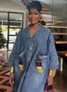 Women's Loose Retro V Neck Cardigan Long Sleeved Dress With Pockets Denim Jacket For Casual Occasions_ecoleips.com