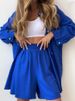 Women's Clothing Spring And Summer New Cotton Fashion Lapel Button Pocket Long Sleeved Shirt Loose Wide Leg Shorts Two Piece Suit_ecoleips.com