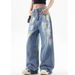 Women's Graffiti Print Denim Jeans – High Street Style, Loose Fit Straight Leg With Slight Flare_ecoleips.com
