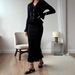 Women's Metal Buckle Two Piece Sweater Dress Set With Ruffles Sexy Style Retro Tight Fit Autumn Winter Dress_ecoleips.com