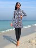Women's Clothing Women's Two-piece Swimsuit Long-Sleeved Trousers Sunscreen Round-Neck Leaf Pattern Skirt Surfing Suit_ecoleips.com