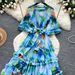 Floral Print Puff Sleeve Dress Women's Korean Style Retro Court Long Fairy Like Ruffled Tie Waist Dress_ecoleips.com
