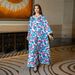 Elegant Embellished Abaya Dress Blue Floral Print Crystal Rhinestones Modest Long Sleeve Maxi Dress for Women S-XXL_ecoleips.com
