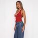 Women's Sexy Backless Halter Neck Camisole Top With Short Ribbon Bow Regular Fit Polyester Tank For Summer_ecoleips.com