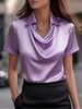 Elegant Simple Duffle Collar Shirt Top for Women Casual Fashion Polyester Blouse Independent Website Wish Amazon Cross Border Foreign Trade_ecoleips.com