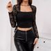 European And American Cross-border 2026 Spring New Elegant Women's Square-neck Lace Spliced Knitted Slim-fit Top With_ecoleips.com