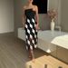 Women's Clothing Sexy Temperament Contrast Color Multi Faceted Tube Top Dress_ecoleips.com