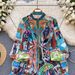 Women's Clothing Niche high end elegant printed short skirt women's French light luxury temperament stand up collar lantern sleeve loose waist dress_ecoleips.com