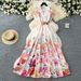 Women's Clothing Palace Style Retro Collar Dress Socialite Waist Single-breasted Printed Dress_ecoleips.com