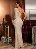 Champagne Sequin One-Shoulder Evening Gown – Glamorous Long Mermaid Dress With High Slit & Detachable Train For Gala & Parties (Sizes S-XL)_ecoleips.com