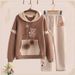 Women's Autumn/Winter Hoodie Set, New Style For Junior High School Students, Hooded, Loose Fit, Casual Two Piece Set, Warm Long Sleeved Clothing_ecoleips.com