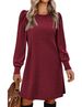 Women's Knitted Dress Bubble Long Sleeve Round Neck Casual Waist Cinching Outerwear Autumn Winter Fashion_ecoleips.com