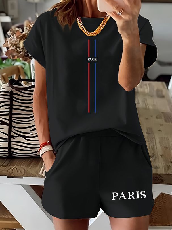 Women’s 2 Piece Outfit Set – Oversized Graphic T-Shirt And Biker Shorts Matching Set, Casual Summer Lounge Tracksuit For Daily Wear-315_ecoleips.com