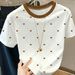 Women's Polka Dot Short Sleeve T-Shirt Heart Print round Neck Elegant Blouse Breathable Polyester Top_ecoleips.com