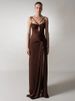 Women's Clothing Style Sexy Slim Fit Long Beach Dress Backless Coffee Color Ruffled Ribbon Detail For Formal & Casual For Women_ecoleips.com