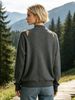 Dark Grey Mock Neck Cutout Wrap Pit Rib Knit Sweater, Loose Lightweight Breathable Soft Skin-touch Long Sleeve Pullover_ecoleips.com