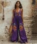 Women's Clothing Summer New Retro Printed Floral Cotton And Linen Suspenders Wide Leg Jumpsuit Trousers_ecoleips.com