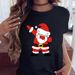 Merry Christmas Tree Santa Claus Loose Women's Vintage Fashion Round Neck Short Sleeve T-Shirt For Women_ecoleips.com