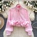 Romantic Floral Blouse – Ruffled V-Neck With Detachable Bow (One Size, Soft Satin, 6 Colors) Breathable Comfort_ecoleips.com