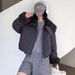 girl Girl Winter New Korean Version Fleece-Lined Thickened Turn-Down Collar Plush Parka Short Coat For Women Casual Warm Versatile_ecoleips.com