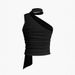 Women's Slim Fit Asymmetrical Vest European American Style One Shoulder Design with Pleated Detail And Ribbon Scarf Neck Warmer Sleeveless Short T-Shirt Top_ecoleips.com