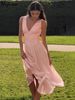 Hugcitar Elegant V Neck Solid Straps Buttons Backless Frill Sexy Maxi Dress Zipper Patchwork Summer Women Outfit Party Festival_ecoleips.com