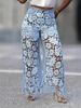 Women's Lace-Insert Distressed Jeans | Bohemian Embroidered Denim Pants With Cutout Details | Trendy Streetwear Fashion (Blue, S-3XL)_ecoleips.com
