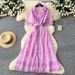 Floral Print Midi Dress – Elegant Wrap Dress With Belted Waist & Notched Collar – Timeless Feminine A-Line Dress For Work & Weekend_ecoleips.com