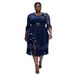 Women's Clothing Plus Size Clothes Elegant Lace Collar Lantern Sleeve Dress – High-Waist Mesh Faux Two-Piece_ecoleips.com