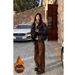 Women's Clothing Retro Brown Straight Leg Jeans High Waisted Slim Fit Merard Fleece Lined Wide Leg Pants For Women Autumn/Winter_ecoleips.com