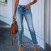 Women's Clothing Frayed Ripped Skinny Jeans Stretchy Fashionable Women's Denim Jeans_ecoleips.com