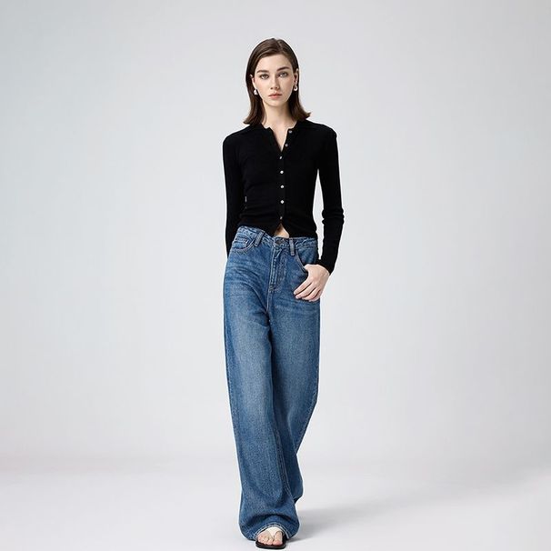 Nanyou High-End Lyocell Wide-Leg For Women, 2025 Spring New Style, Loose, Slimming, Straight-Leg, Floor-Length Jeans_ecoleips.com