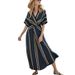 Women's Striped V Neck Loose Fit Maxi Dress – Casual Beach Resort Gown For Summer 2026_ecoleips.com