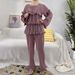 Women's Clothing Solid Color Pleated Ruffle Top + Two Pieces Of Wide Leg Pants_ecoleips.com