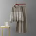 Spring Autumn Casual Fashion Set High Quality Striped Knit Top Wide Leg Trousers Two Piece Youthful Style_ecoleips.com